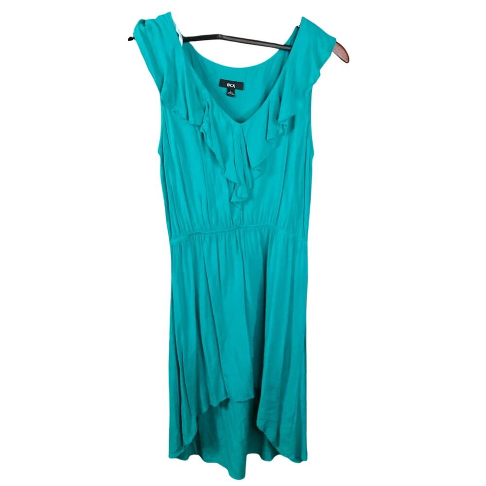 BCX Teal Ruffle Neckline Sleeveless Mini Dress Women's Size Large